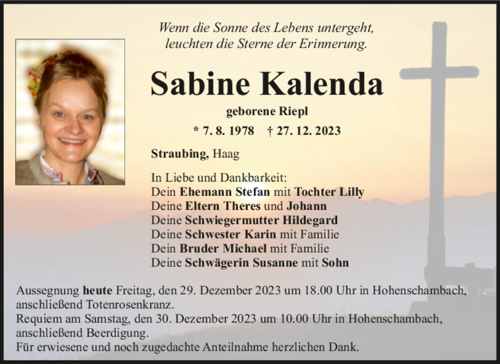 Traueranzeigen Von Sabine Kalenda Mittelbayerische Trauer 3685