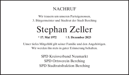 Traueranzeige von Stephan Zeller von Neumarkter Tagblatt