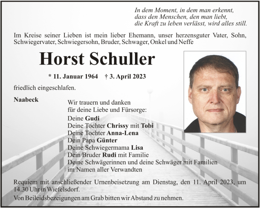  Traueranzeige für Horst Schuller vom 08.04.2023 aus Mittelbayerische Zeitung Schwandorf
