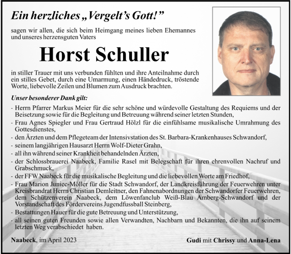  Traueranzeige für Horst Schuller vom 22.04.2023 aus Mittelbayerische Zeitung Schwandorf