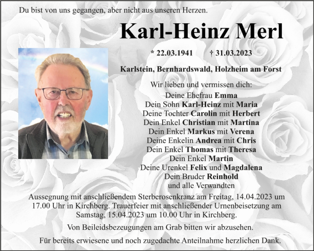  Traueranzeige für Karl-Heinz Merl vom 11.04.2023 aus Mittelbayerische Zeitung Regensburg