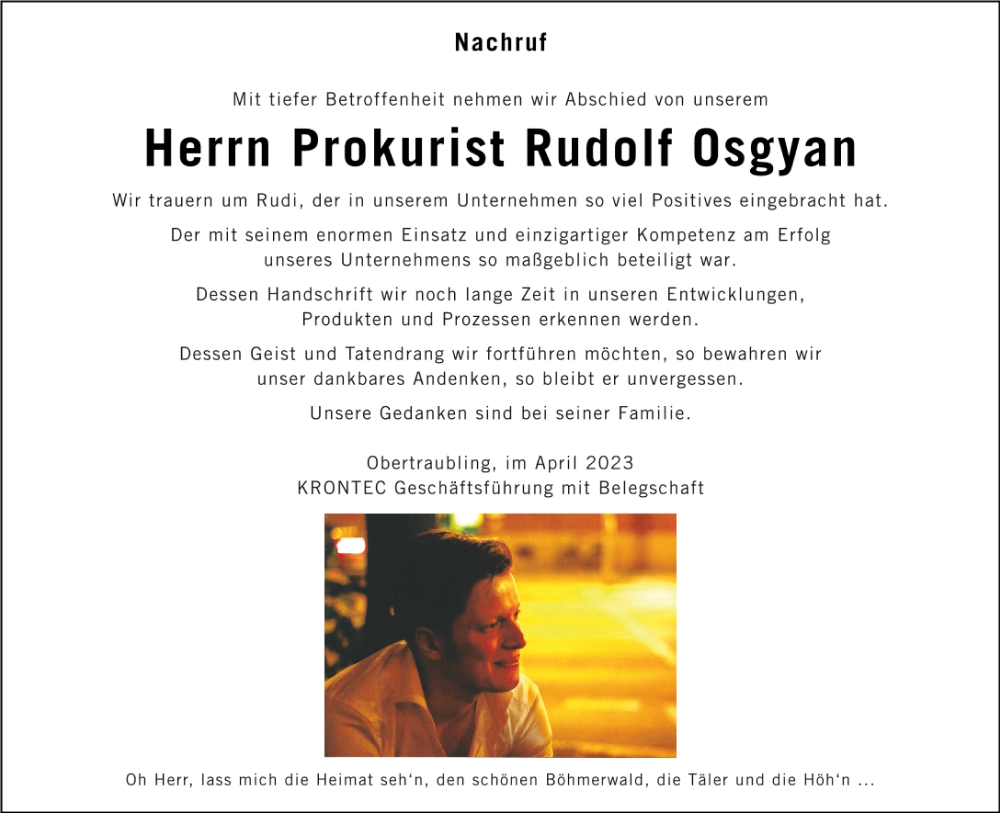  Traueranzeige für Rudolf Osgyan vom 22.04.2023 aus Mittelbayerische Zeitung Regensburg