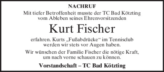 Traueranzeige von Kurt Fischer von Bayerwald Echo