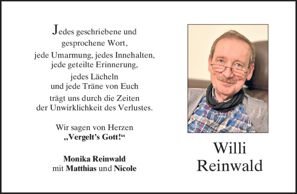  Traueranzeige für Willi Reinwald vom 20.05.2023 aus Mittelbayerische Zeitung Kelheim