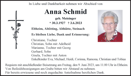 Traueranzeigen Von Anna Schmid | Mittelbayerische Trauer