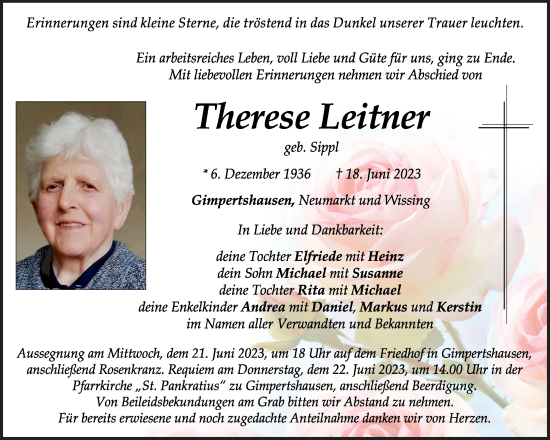 Traueranzeigen von Therese Leitner | Mittelbayerische Trauer