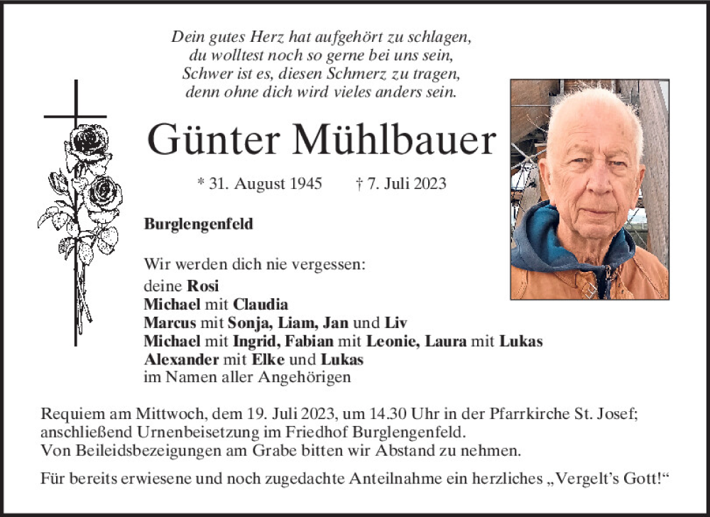 Traueranzeigen Von Günter Mühlbauer | Mittelbayerische Trauer