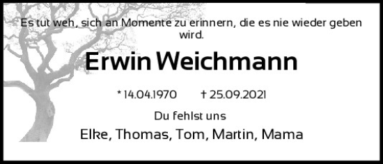 Traueranzeige von Erwin Weichmann von Mittelbayerische Zeitung Gesamtausgabe