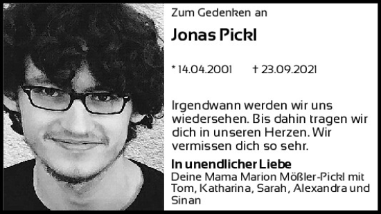 Traueranzeige von Jonas Pickl von Mittelbayerische Zeitung Kelheim