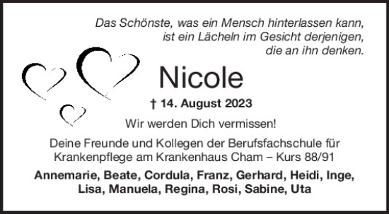 Traueranzeige von Nicole Aumer von Bayerwald Echo