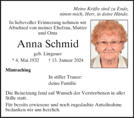 Traueranzeigen Von Anna Schmid | Mittelbayerische Trauer