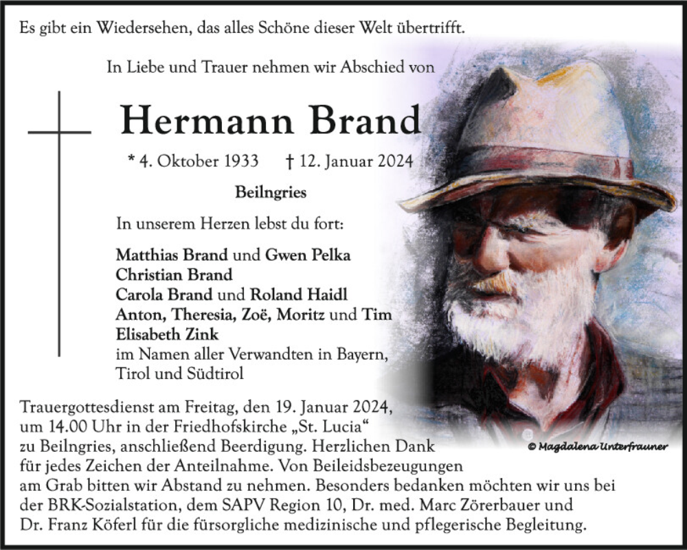  Traueranzeige für Hermann Brand vom 16.01.2024 aus Neumarkter Tagblatt