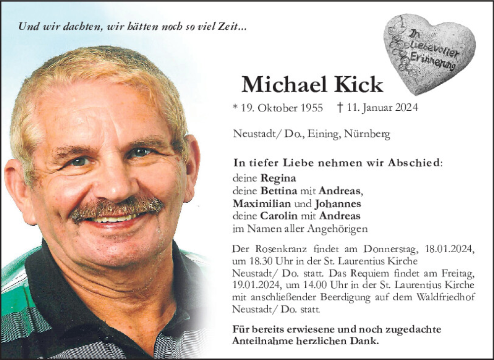  Traueranzeige für Michael Kick vom 16.01.2024 aus Mittelbayerische Zeitung Kelheim