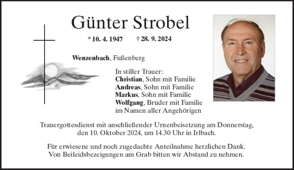  Traueranzeige für Günter Strobel vom 05.10.2024 aus Mittelbayerische Zeitung Regensburg