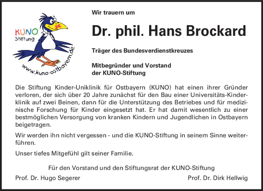  Traueranzeige für Hans Brockard vom 19.10.2024 aus Mittelbayerische Zeitung Gesamtausgabe