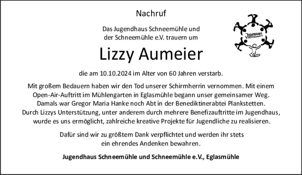  Traueranzeige für Lizzy Aumeier vom 21.10.2024 aus Neumarkter Tagblatt