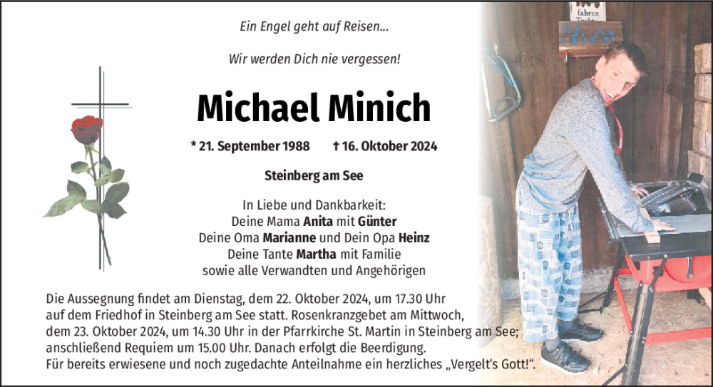  Traueranzeige für Michael Minich vom 19.10.2024 aus Mittelbayerische Zeitung Schwandorf