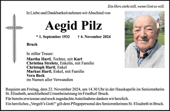 Traueranzeige von Aegid Pilz von Mittelbayerische Zeitung Schwandorf