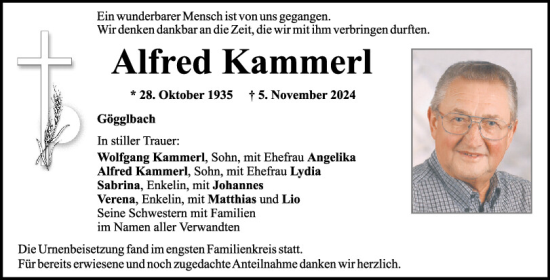 Traueranzeige von Alfred Kammerl von Mittelbayerische Zeitung Schwandorf