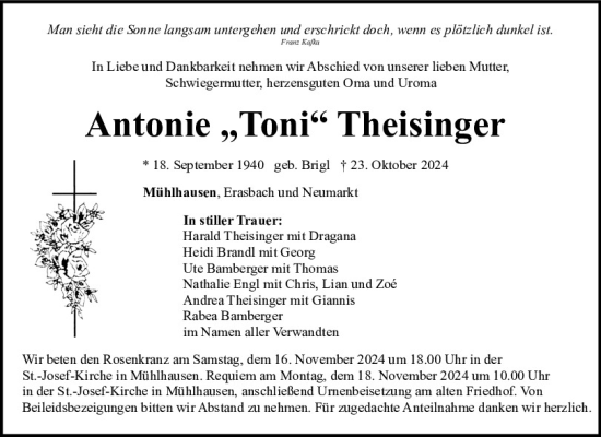 Traueranzeige von Antonie Theisinger von Neumarkter Tagblatt