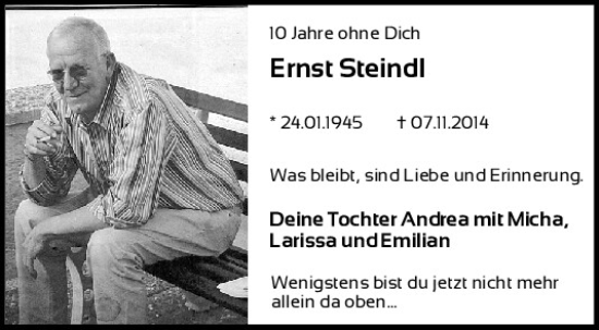 Traueranzeige von Ernst Steindl von Mittelbayerische Zeitung Schwandorf