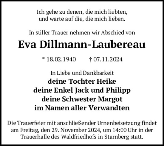 Traueranzeige von Eva Dillmann-Laubereau von Mittelbayerische Zeitung Regensburg