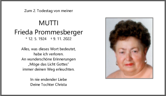 Traueranzeige von Frieda Prommesberger von Mittelbayerische Zeitung Regensburg