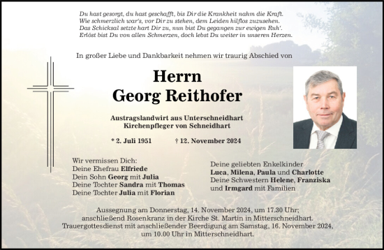 Traueranzeige von Georg Reithofer von Mittelbayerische Zeitung Kelheim