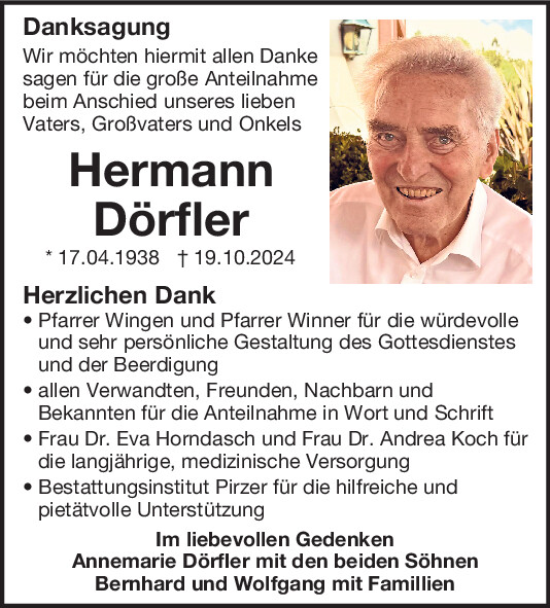 Traueranzeige von Hermann Dörfler von Neumarkter Tagblatt