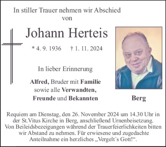 Traueranzeige von Johann Herteis von Neumarkter Tagblatt