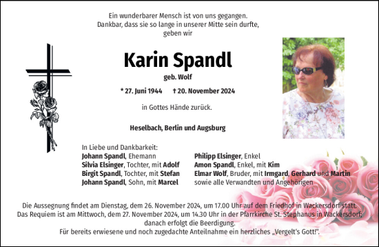 Traueranzeige von Karin Spandl von Mittelbayerische Zeitung Schwandorf