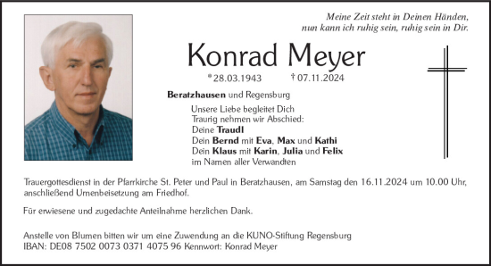 Traueranzeige von Konrad Meyer von Mittelbayerische Zeitung Regensburg