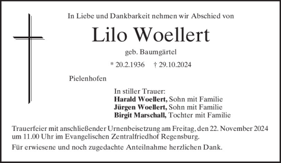 Traueranzeige von Lilo Woellert von Mittelbayerische Zeitung Regensburg