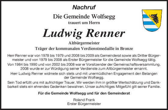 Traueranzeige von Ludwig Renner von Mittelbayerische Zeitung Regensburg