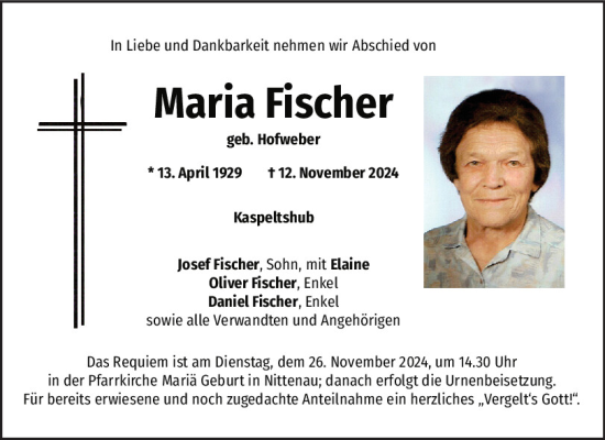 Traueranzeige von Maria Fischer von Mittelbayerische Zeitung Regensburg