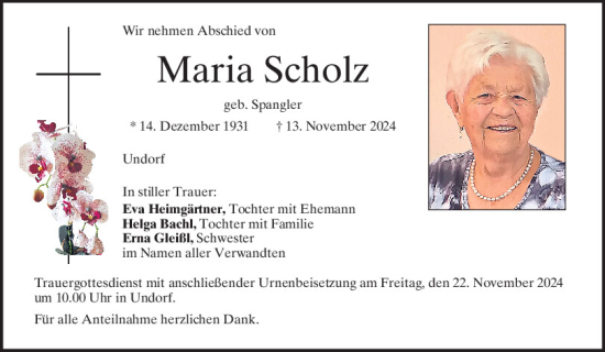 Traueranzeige von Maria Scholz von Mittelbayerische Zeitung Regensburg