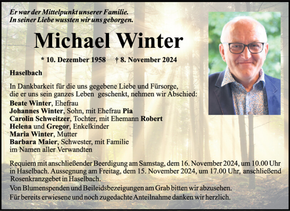  Traueranzeige für Michael Winter vom 12.11.2024 aus Mittelbayerische Zeitung Schwandorf