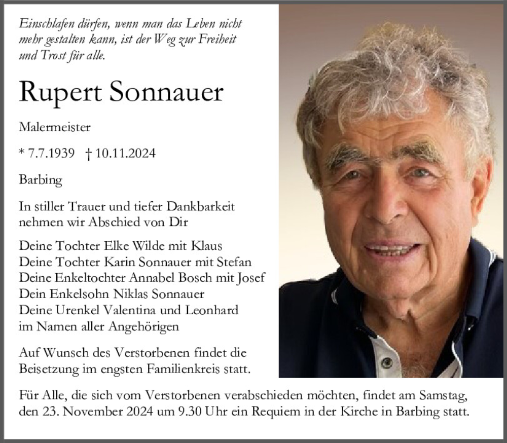  Traueranzeige für Rupert Sonnauer vom 16.11.2024 aus Mittelbayerische Zeitung Regensburg