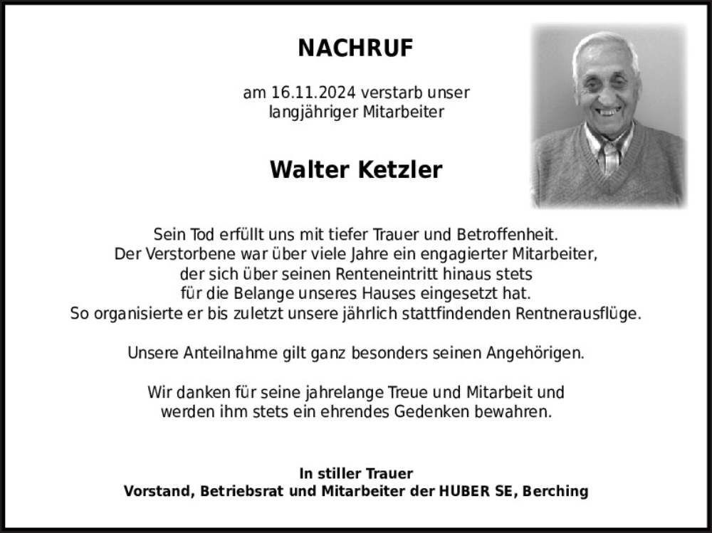  Traueranzeige für Walter Ketzler vom 23.11.2024 aus Neumarkter Tagblatt