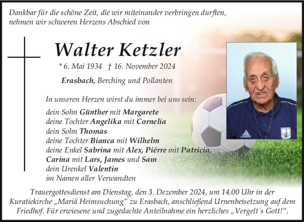  Traueranzeige für Walter Ketzler vom 29.11.2024 aus Neumarkter Tagblatt