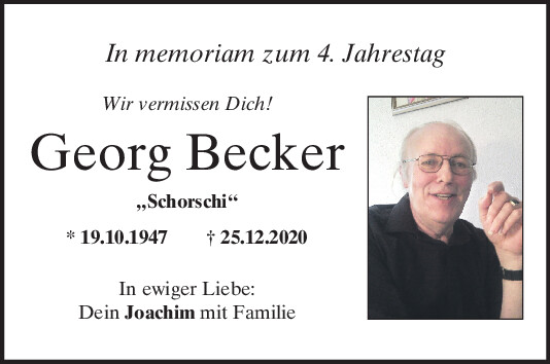 Traueranzeige von Georg Becker von Mittelbayerische Zeitung Regensburg