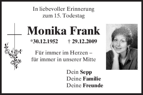 Traueranzeige von Monika Frank von Mittelbayerische Zeitung Regensburg