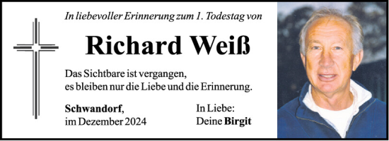 Traueranzeige von Richard Weiß von Mittelbayerische Zeitung Schwandorf