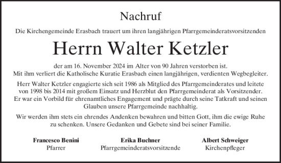 Traueranzeige von Walter Ketzler von Neumarkter Tagblatt