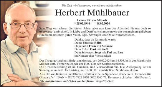 Traueranzeigen Von Herbert Mühlbauer | Mittelbayerische Trauer