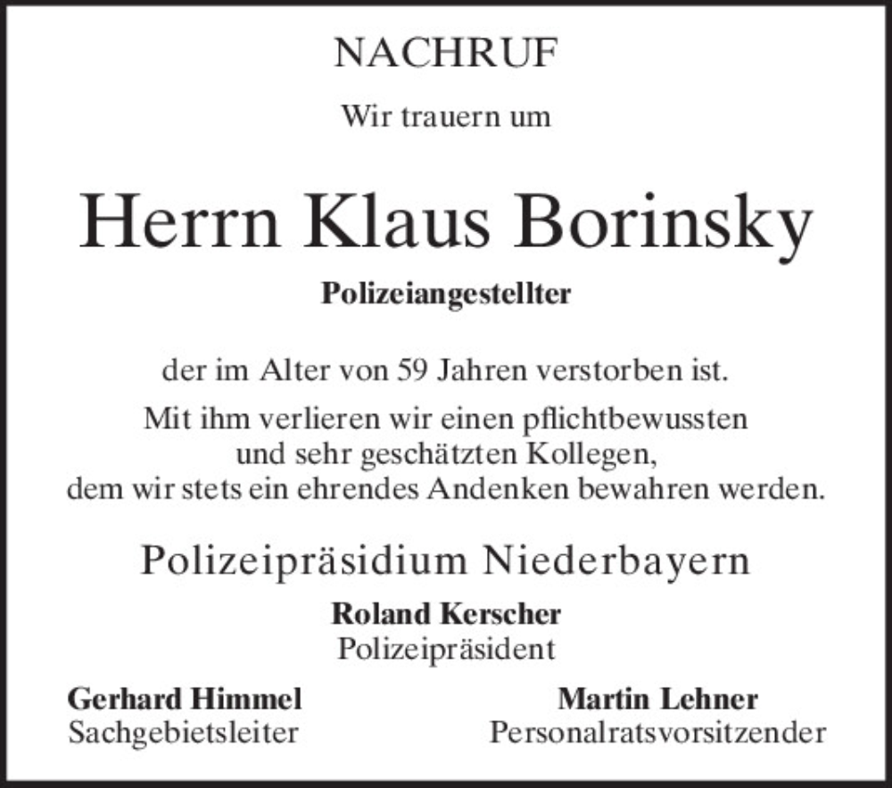  Traueranzeige für Klaus Borinsky vom 03.02.2024 aus Mittelbayerische Zeitung Schwandorf