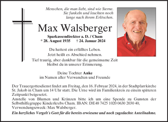 Traueranzeige von Max Walsberger von Bayerwald Echo