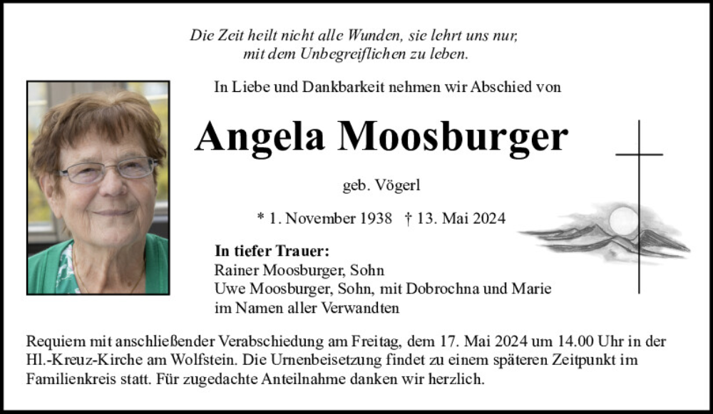  Traueranzeige für Angela Moosburger vom 15.05.2024 aus Neumarkter Tagblatt
