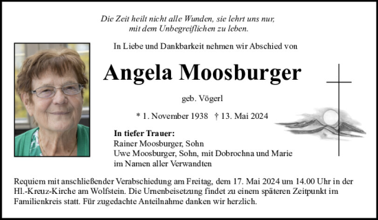 Traueranzeige von Angela Moosburger von Neumarkter Tagblatt