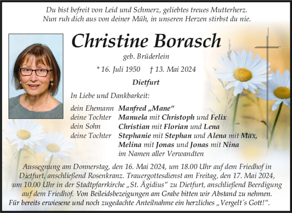  Traueranzeige für Christine Borasch vom 15.05.2024 aus Neumarkter Tagblatt